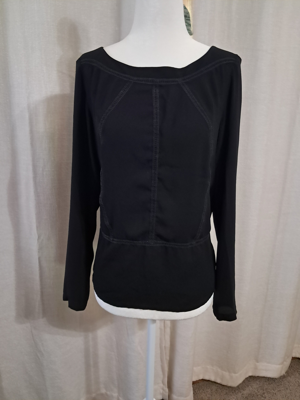 LOFT Black Long-Sleeve Boatneck Top